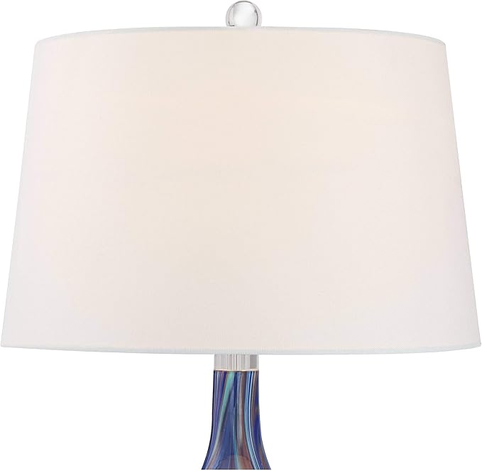 Possini Euro Design Taylor 29" Tall Teardrop Modern Coastal End Table Lamp Blue Art Glass Single Fabric White Shade Living Room Bedroom Bedside Nightstand House Office Home Kitchen Entryway Console