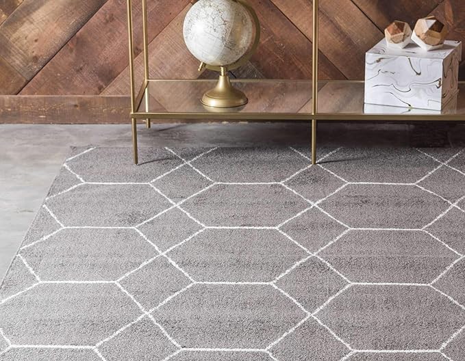 Unique Loom Trellis Frieze Collection Area Rug - Geometric (4" x 6", Dark Gray/ Ivory)