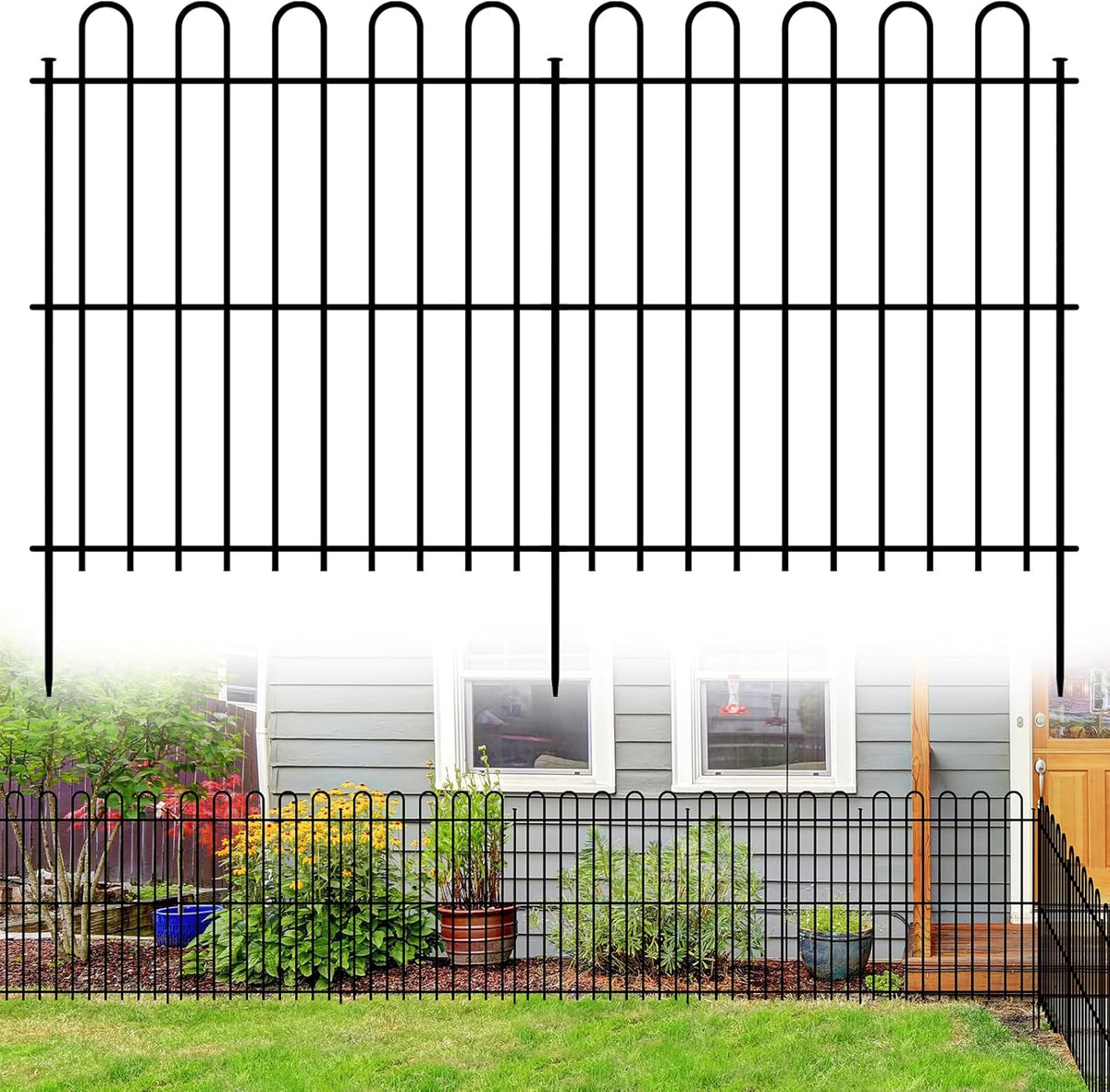 25 Panels Decorative Garden Fence, 50ft X 32in Rustproof Metal Animal Barrier Fence, No Dig Fence Garden Fence, Arched Flower Bed Edging Ornamental Wire Border Fencing for Outdoor Yard, Patio Decor