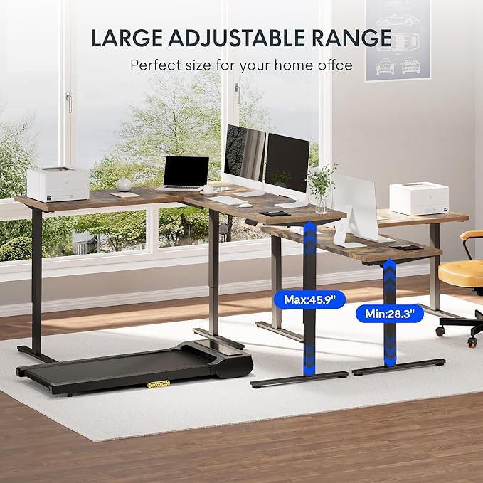 FLEXISPOT L Shaped Standing Desk, 71 x 63 Inch Electric Height Adjustable Corner Desk, Sit Stand Computer Workstation, Preset Controller, Home Office, Black Frame with Rustic Brown Top, Black Drawer