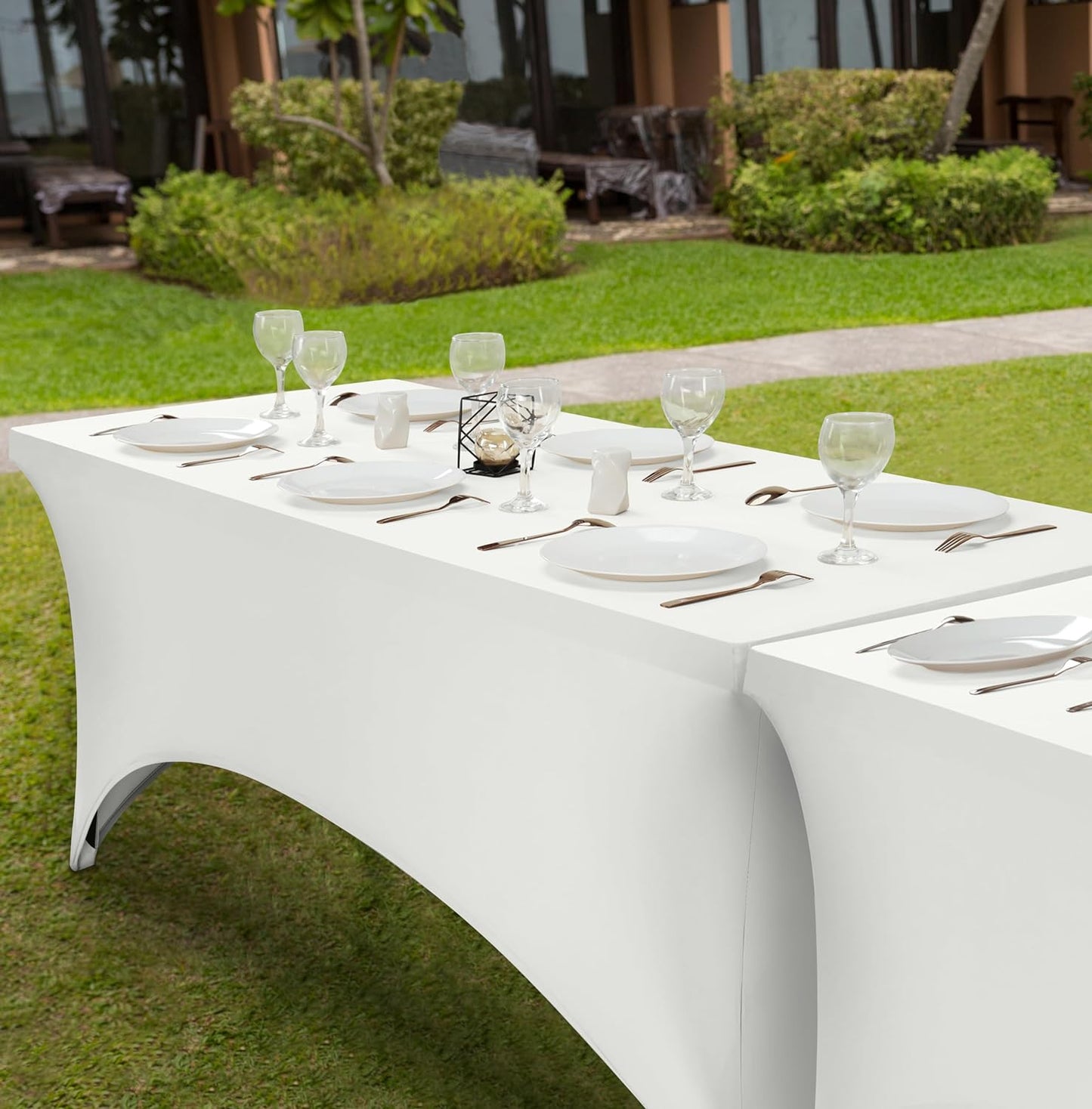 Utopia Kitchen 4FT Spandex Tablecloth [2 Pack, White] 200 GSM Stretch, Fitted, Washable and Wrinkle Resistant Table Cloth Rectangle Cover for Trade Shows, Wedding, Parties [48Lx30Wx30H Inch]