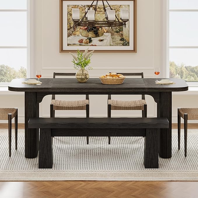 Tribesigns Wooden Dining Bench, 47-Inch Long Kitchen Bench with Sturdy Frame for Dining Room, Entryway, Living Room, Hallway, Easy Assembly (Black)
