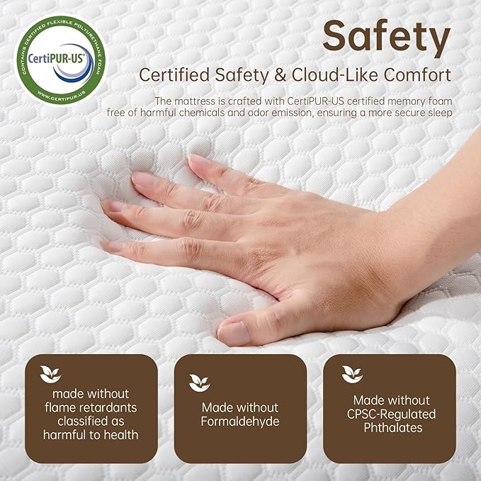 TFD Twin Memory Foam Mattress New Version Cool Gel Infused Medium Firm Zoned Pressure Relief for Cooling Sleep Fiberglass Free CertiPUR-US Certified Washable Removable Cover 6 Inch(White)