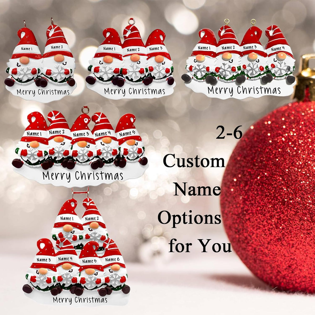 2025 Personalized Christmas Ornaments Family of 2/3/4/5/6,Custom Christmas Gnome Ornaments Deorations with Names,Customized Xmas Ornament Tree Deorations,Personalized Xmas Ornament Gifts