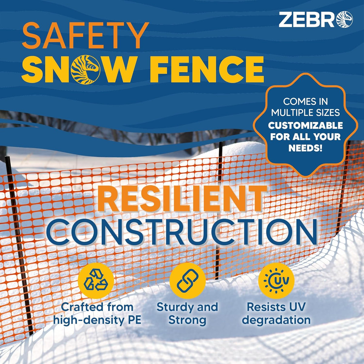 ZEBRO 4' x 50' Orange Plastic Garden Fence Roll – Light Duty Mesh Fencing for Temporary Fence, Snow, Garden Netting, Animal Barrier, Agricultural Fencing & Lawn Protection