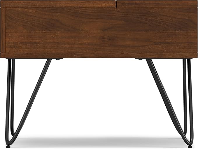 SIMPLIHOME Hunter Small Lift Top Coffee Table - 36 inch Wide Solid Walnut Veneer and Metal Industrial Cocktail Table, Living Room Table with Hidden Storage, 2 Cubbies, and Hairpin Legs