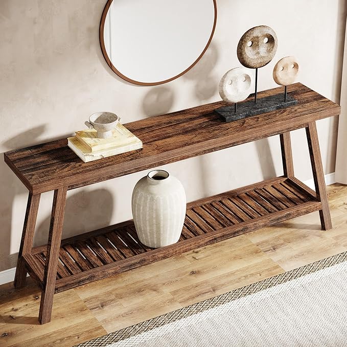Tribesigns Farmhouse Console Entryway Table: 70.9 Inches All Wood Console Table for Entrance, 2 Tiers Narrow Long Behind Couch Sofa Table, Foyer Entry Table for Hallway, Living Room, Brown