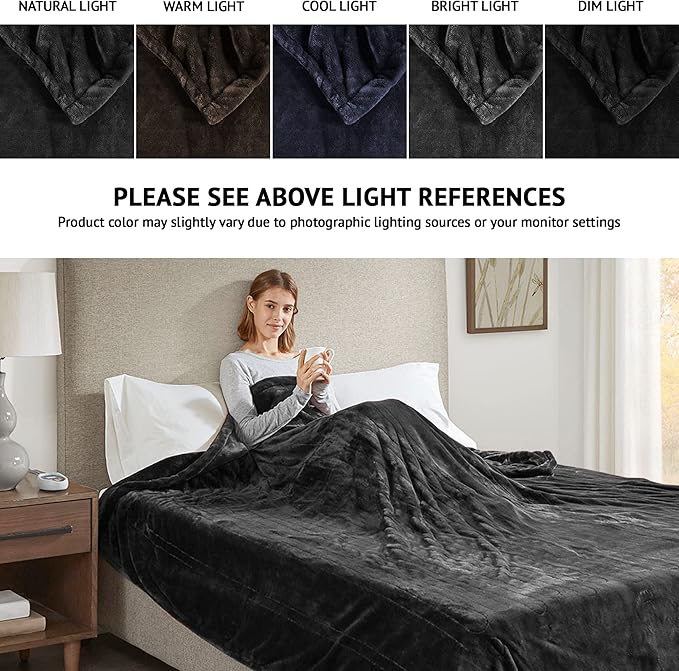 Beautyrest - BR54-0910 Heated Plush Elect Electric Blanket with 20 Heat Level Setting Controllers Equip with Secure Comfort Technology and 10 Hours Auto Shut Off, King: 90x100, Black
