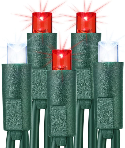 Brizled Red & White Christmas Lights, 33ft 100 LED Christmas String Lights, 5MM Wide Angle Xmas Tree Light Connectable, 120V UL Certified Mini Xmas Light for Indoor Outdoor Tree Room Party, Green Wire