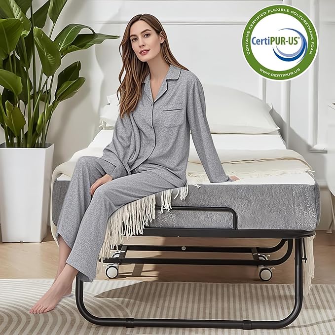 75" x 31" Folding Bed with Mattress for Adults, Portable Foldable Single Beds with Memory Foam Mattress & Super Strong Frame, Convenient Roll Away Guest Bed for Storage