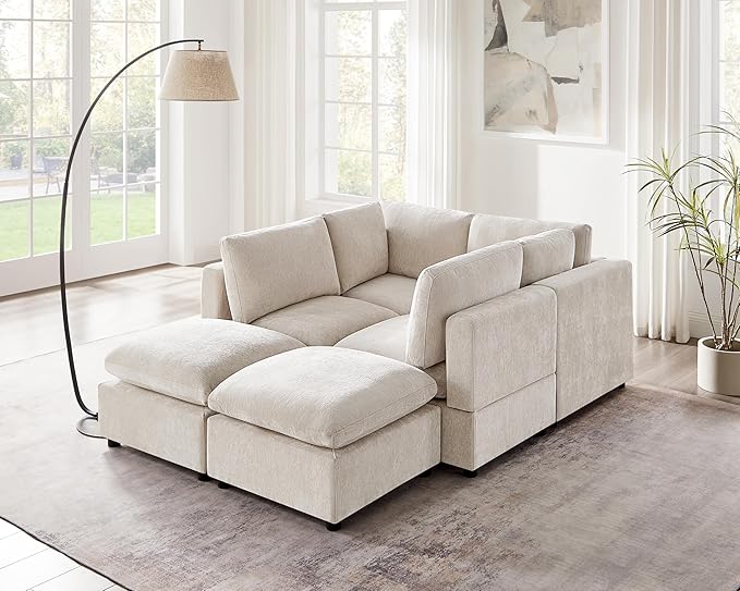 VANOMi Modular Sectional Sofa, Convertible Sofa Couch Modular Sofa with Ottoman, Sectional Sofas for Living Room Small Apartments
