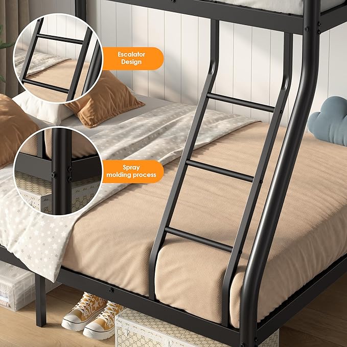 SDHYL Bunk Beds Twin Over Full Size, Heavy Duty Metal Bunk Bed Frame for Adults, Space-Saving & No Box Spring Needed, Black