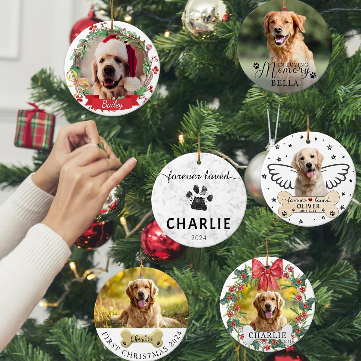 Personalized Dog Name Ornament 2025 Custom Pet Cat Names Ornaments for Christmas Tree,Dog 1st Christmas Ornament Gift, Double-Sided Ceramic Customized Xmas Ornament