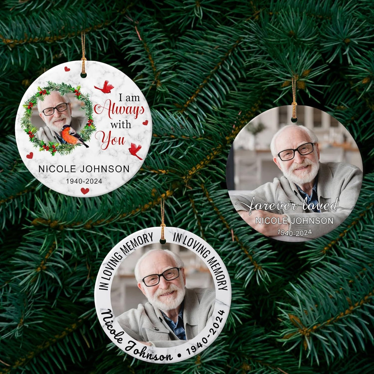 Personalized Memorial Christmas Ornaments 2025 w/Photo & Name, Custom Memorial Gifts for Lost Loved One,Double-Sided Ceramic Customized Xmas Ornaments for Christmas Tree