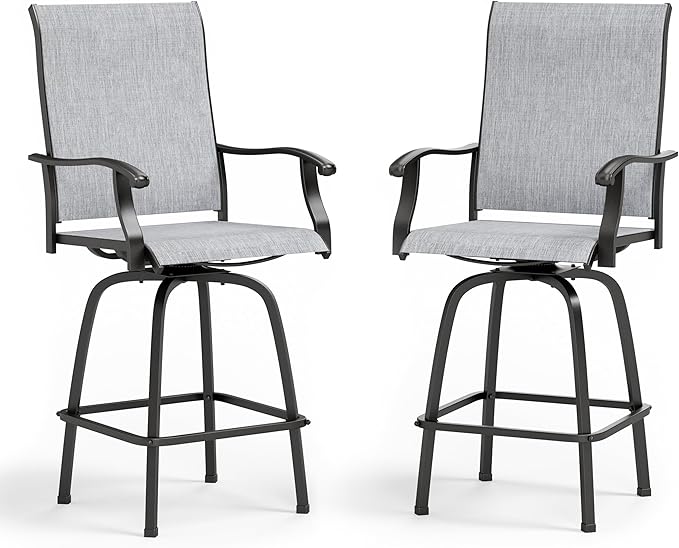 Sophia & William Swivel Bar Stools Set of 2, Bar Height Chairs, Outdoor Bar Chairs, High Top Patio Chairs, Supports 300 lbs (Grey Fabric)