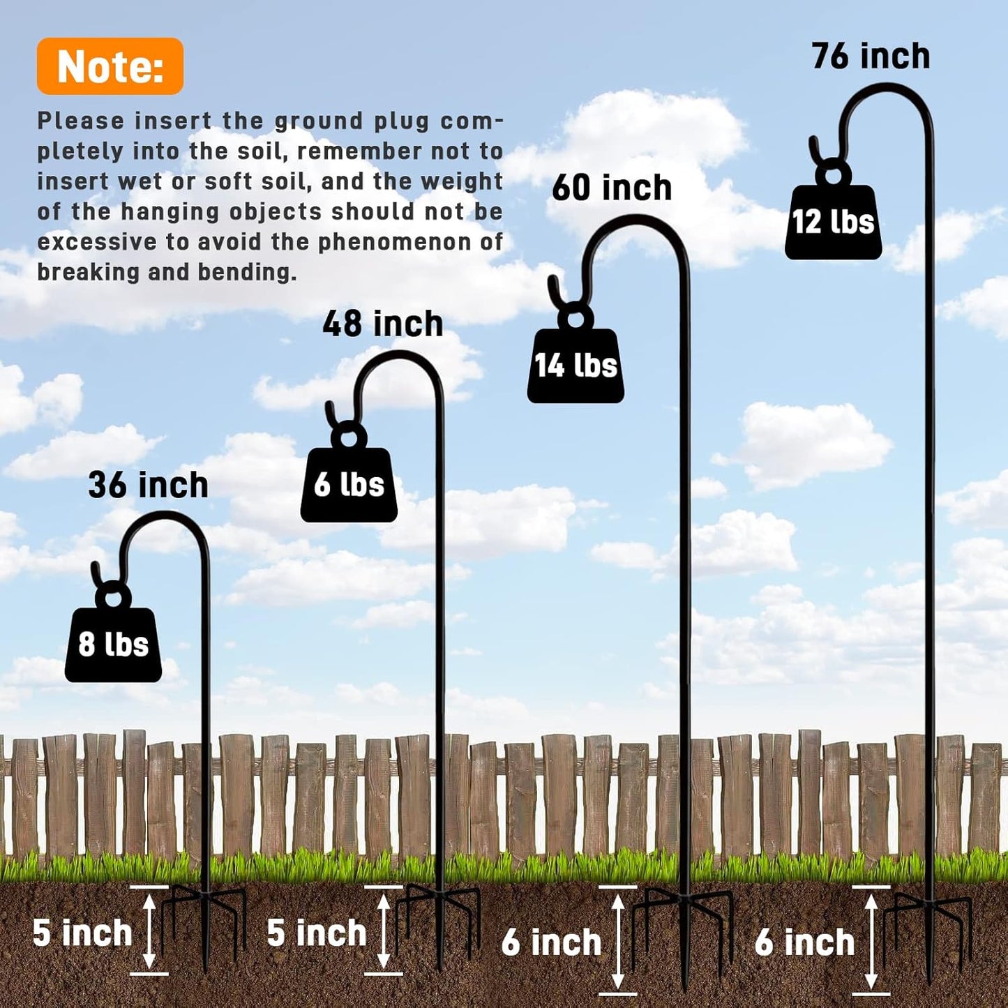 Shepherd Hooks Outdoor 36 Inches for Lanterns Heavy Duty Shepherd Stand Plant Hanger Yard Hooks for Solar Lights,Bird Feeder,Wedding,Mason Jar,Planter Pot