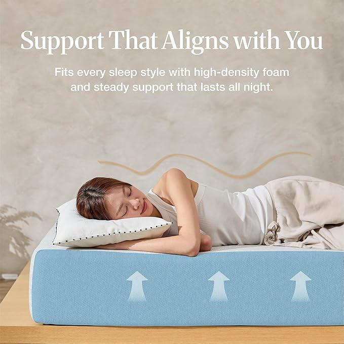 LIFEMENT Basic Queen Cooling Gel Infused Memory Foam Mattress in a Box | Medium Firm Bed, Fiberglass Free, Certified Pressure Relief Foam, Cooling Comfort Sleep, 8 Inch