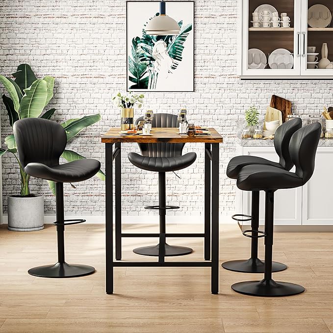 Waleaf Modern Adjustable Swivel Bar Stools Set of 4，Hydraulic Faux Leather Counter Height Barstool with Ergonomic Backrest and Footrest,Upholstered Pub Dining Chairs for Kitchen Island