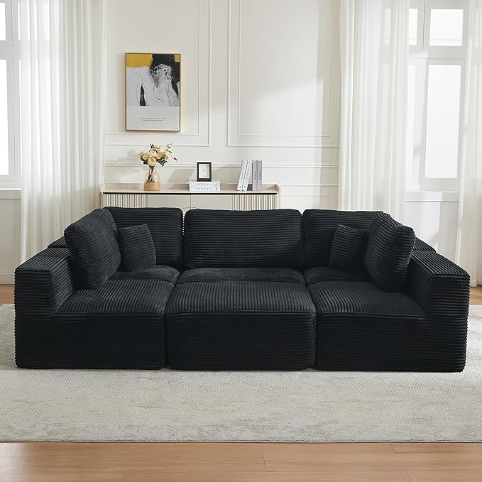 Cloud Modular Sectional Sleeper Sofa,U-Shape Modern Boneless Sectional Couch with Deep Seat,Upholstered Couches for Living Room Bedroom,No Assembly Required,Black
