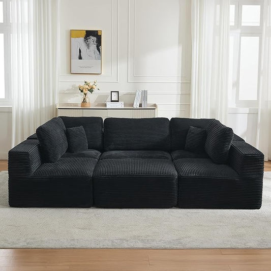 Cloud Modular Sectional Sleeper Sofa,U-Shape Modern Boneless Sectional Couch with Deep Seat,Upholstered Couches for Living Room Bedroom,No Assembly Required,Black