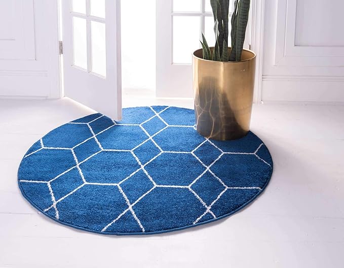 Unique Loom Trellis Frieze Collection Area Rug - Geometric (6' Round, Navy Blue/ Ivory)