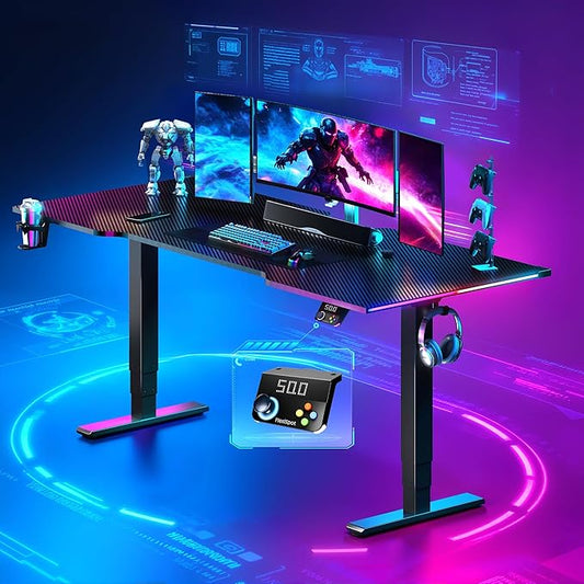 FLEXISPOT CyberX 71 Inch RGB LED Electric Gaming Standing Desk, Dual Motor 3-Stage Adjustable Desk up to 352 lbs, Large Ergonomic Computer Workstation for Gamers, Streamers & Home Studios (Black)