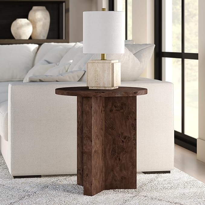 Henn&Hart 20" Scandinavian Round Wooden End Table, Side Table, Nightstand with X-Base for Living Room, Office, Family Room, or Bedroom, Espresso Burl