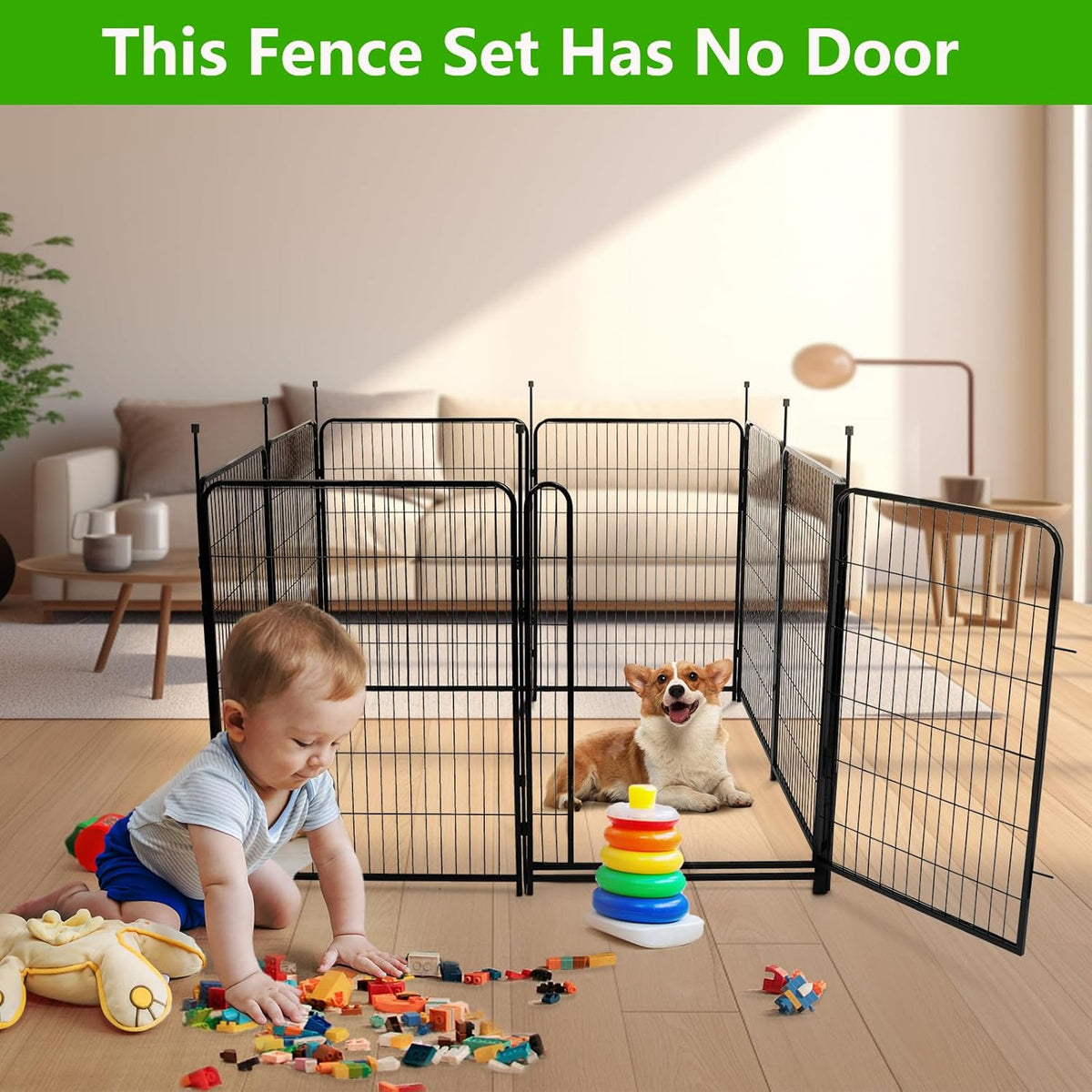 Doorless Dog Digging Fence Barrier,56in(H) 10 Panels Total 22.1 Ft(L), Black Metal Fencing for Yard 4.6ft Tall, Dog Fence Outdoor for Yard, Fences for Garden Beds, Garden Fencing Border