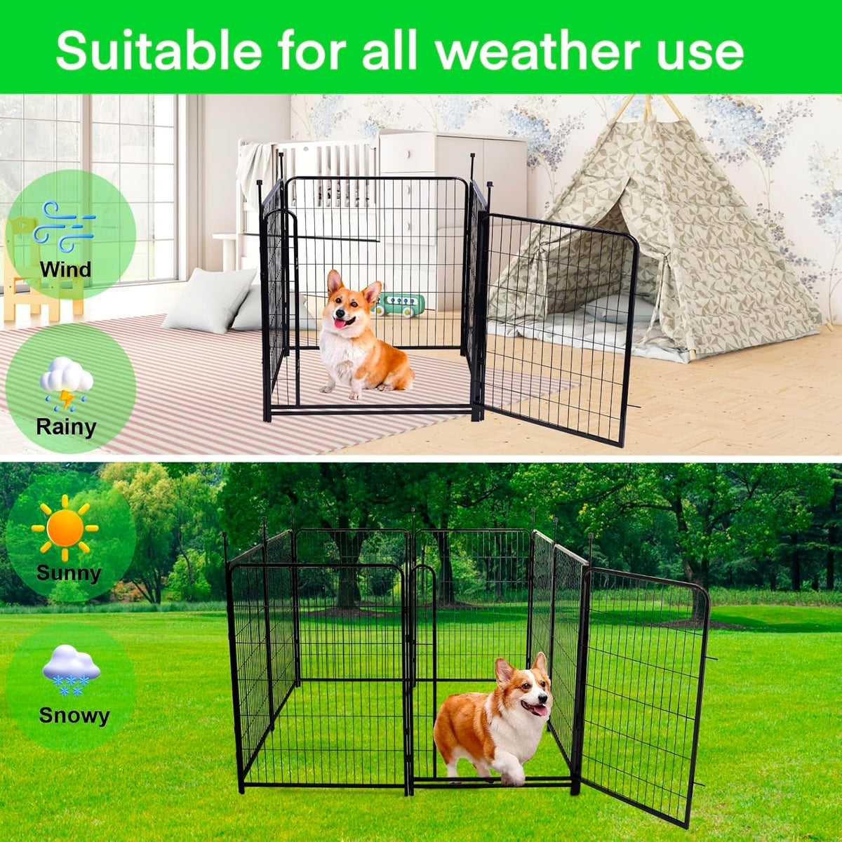 Tall Garden Fence Animal Barrier, 48 in(H) Fencing for Garden Beds, 4 Panels Total 8.9 Ft(L),Temporary Fence for Dogs Outdoor, 21 in Wide Low Threshold Gate, Garden Fence Border,Rabbit Fence