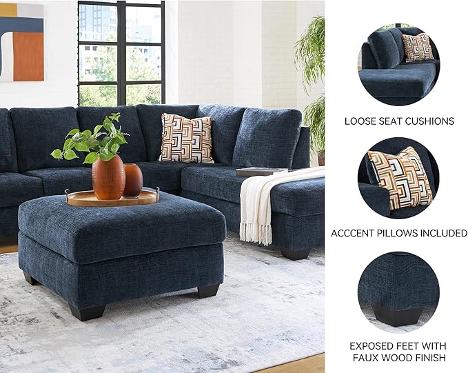 Signature Design by Ashley Aviemore Casual L-Shaped 2-Piece Sectional with Chaise for Living Room, Blue