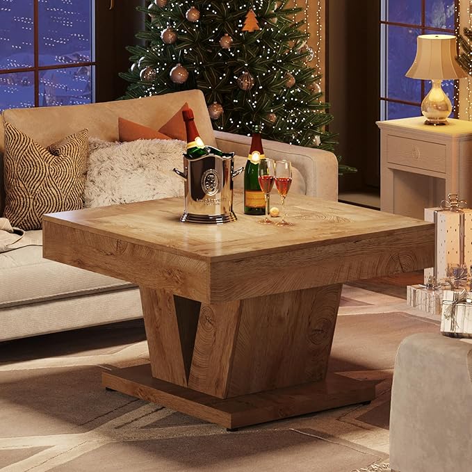 Tribesigns Square Coffee Table, Wood Center Table for Living Room, 31.5" Modern Cocktail Tea Accent Table, Natural