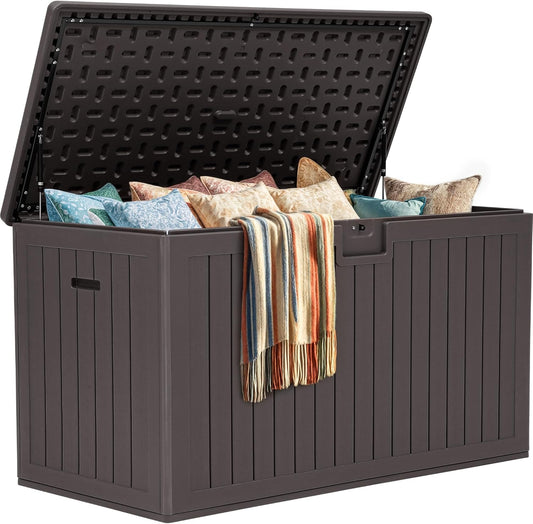 YITAHOME 200 Gallon Extra Large Deck Box, Double-Wall Resin Outdoor Storage Box with Flexible Divider for Patio Cushions Pool Supplies Garden Tools, 990 lbs Load Capacity, Lockable (Brown)