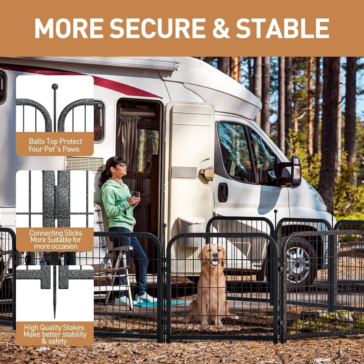 Metal Dog Playpen, 32" Inch Height 32Panels, Ideal Dog Fence for Large/Medium/Small Dogs Indoor & Outdoor Bliss, Perfect Dog Pen for Camping, Yard and RV | Black-Silver
