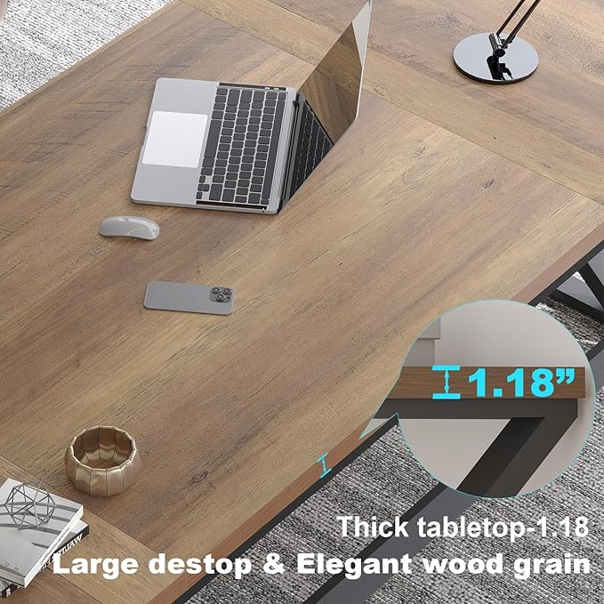 LVB Rustic Large Computer Desk, Extra Long Industrial Home Office Desk, Wood Pc Writing Work Study Computer Table Desk, Farmhouse Workstation Gaming Executive Desk for 2 Person, Rustic Oak, 78.7 Inch