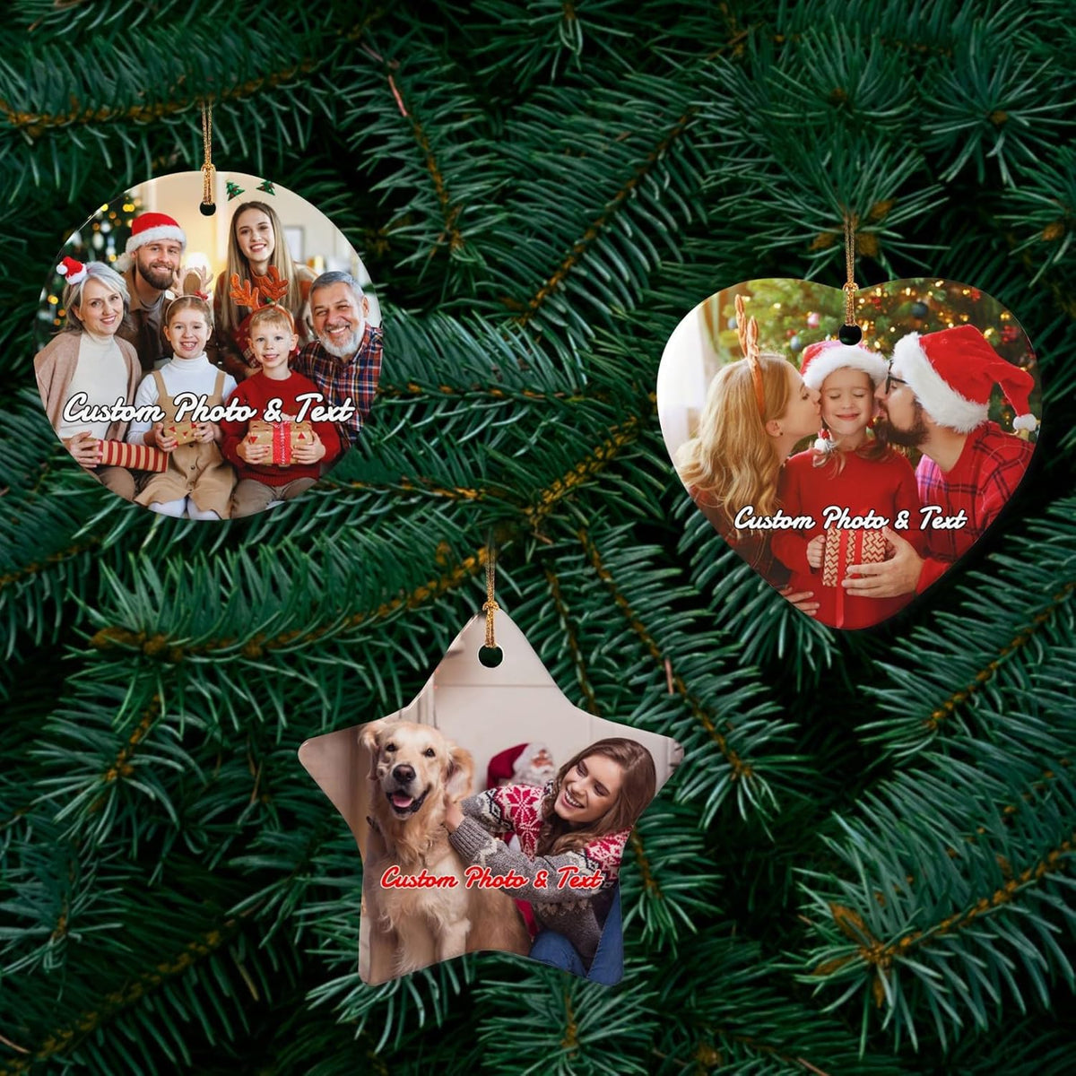 Personalized Christmas Ornaments with Photo 2025 Custom Picture Text Ornaments for Christmas,Double-Sided Ceramic Customized Xmas Tree Decor for Family Couples Dogs,Star