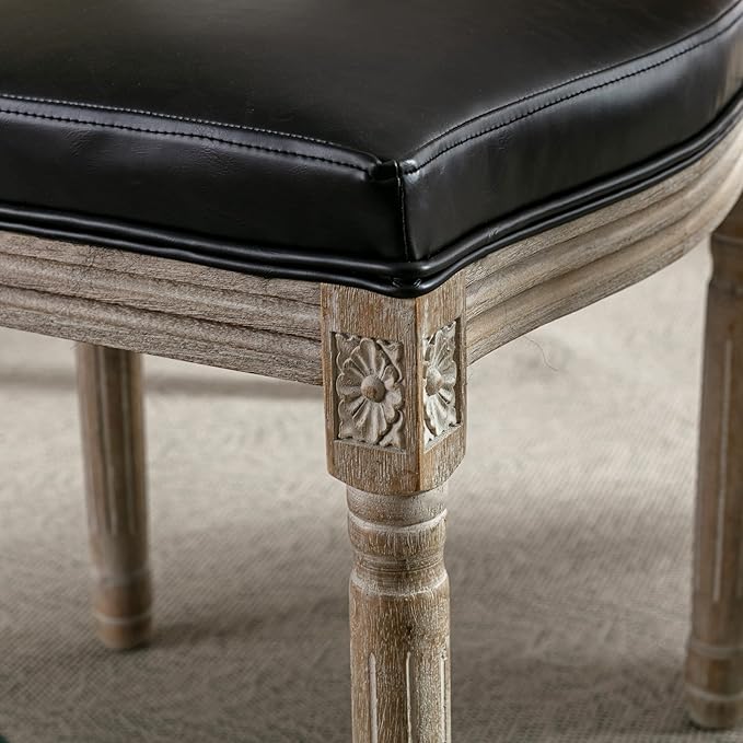Farmhouse Leather Dining Room Chairs Set of 6 French Dining Chairs with Round Rattan Back French Bistro Chairs for Dining Room/Living Room/Kitchen/Restaurant, Black