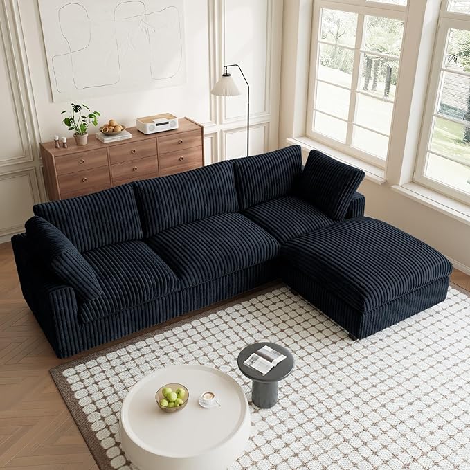 Modular Sectional Sofa, L Shaped Sofa with Chaise Ottoman, Deep Seat Cloud Sectional Couch, Couch Cushion Covers Removable, Comfy Modular Couches for Living Room, Office, Apartment, Black