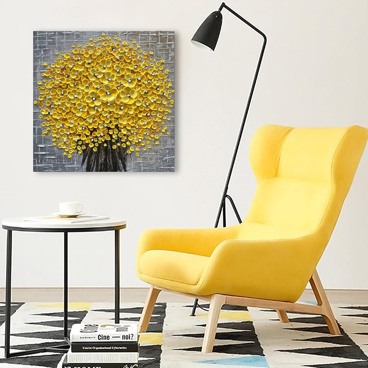 Epicler 24x24 Inch Hand-Painted 3D Yellow Flower Art Oil Painting, Modern Flower Canvas Wall Painting, Contemporary Abstract Canvas Oil Painting Home Wall Decoration