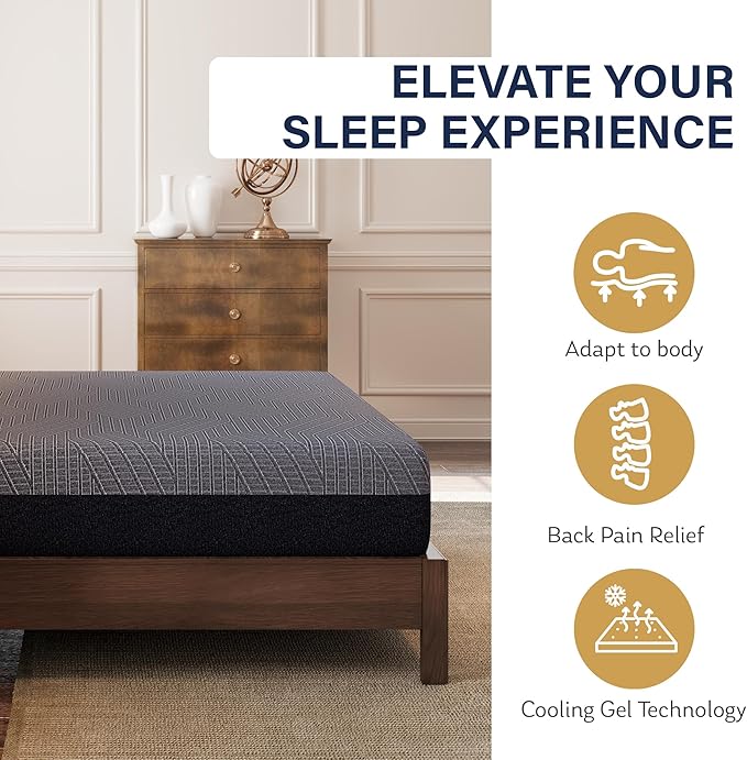MLILY EGOHOME 10 Inch Twin XL Mattress, Copper Gel Cooling Memory Foam Mattress for Back Pain Relief,Therapeutic Single Mattress Bed in a Box, Made in USA, CertiPUR-US Certified, 38x80x10 Black