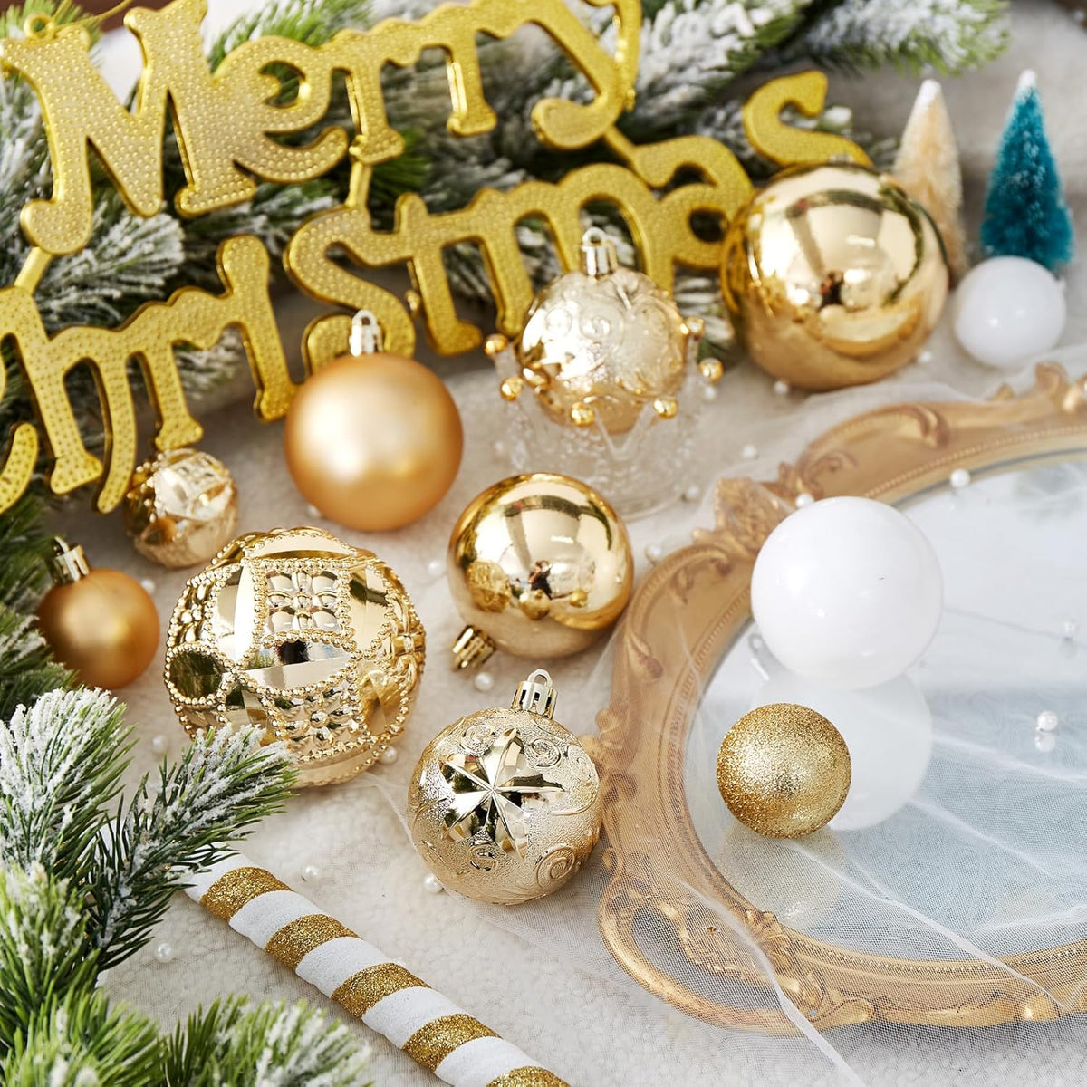 87-Pack Shatterproof Christmas Ball Ornaments Set, Christmas Tree Decorations with Hand-held Gift Package for Xmas Tree Holiday Wedding Party, Gold