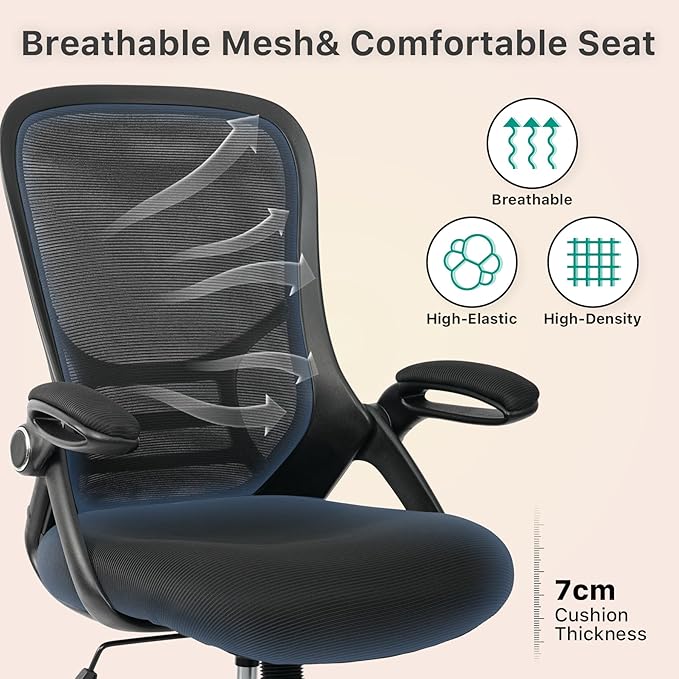 HYLONE Drafting Chair Tall Office Chair High-Back Mesh Standing Desk Stool with Adjustable Footrest Ring and Flip-Up Arms (Black)