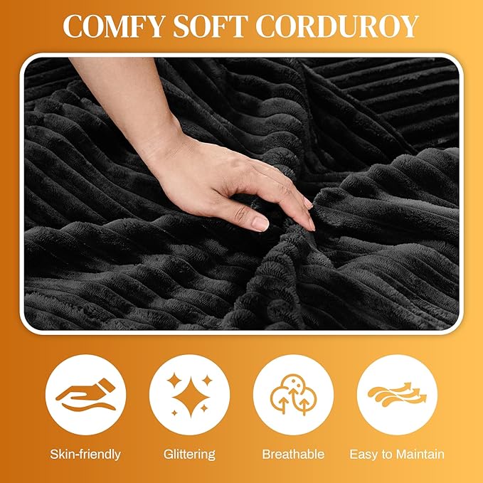 HYJT-H&K 145" U Shaped Cloud Couch Modular Dark Black Sectional Couches for Living Room, Comfy Fluffy Corduroy Oversized Cloud Sectional Couch Large 6 Seat Sectionals Sofa Set Central Console USB Port