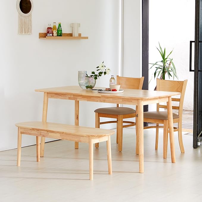 Livinia Aslan 59" Malaysian Oak Rectangular Wooden Dining Table/Large Solid Wood Kitchen Desk (Natural Oak)