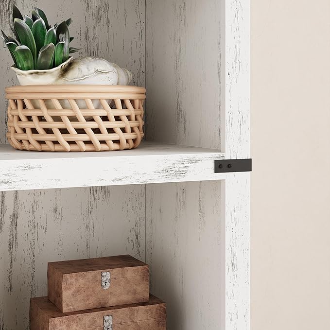 IDEALHOUSE 3 Tier Bookcase, Farmhouse Book Shelf with Storage, Low Book Case Wooden 3 Shelf Bookcase for Home Office, Living Room, Bed Room (White, 40.0" H x 31.5" W x 12.2" D)
