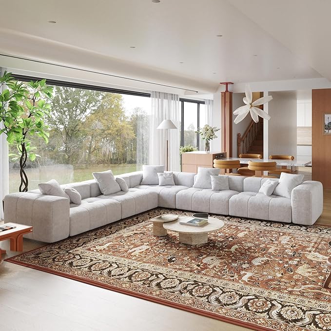 JACH V-Shaped Modular Sectional Sofas for Living Room, Modern Cloud Couch, Mid Century Modern Modular Sofa, Cozy Sleeper Sofa for Living Room (Linen Fabric, White)