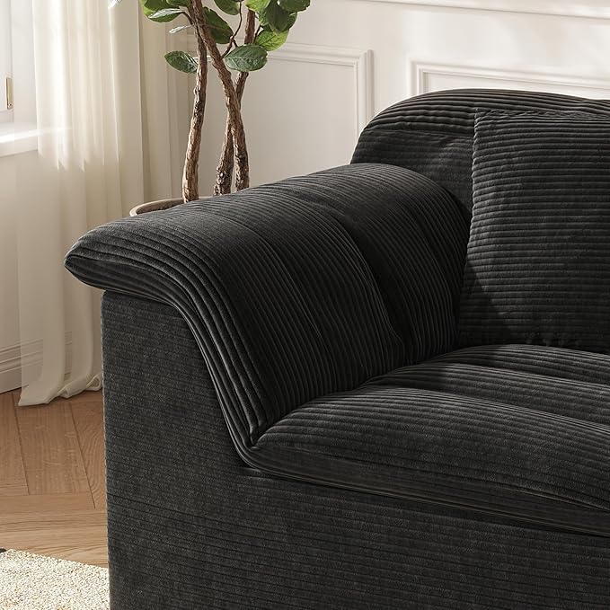 44" Cloud Sectional Couch with Single Arm, Modern Compressed Sofa, Comfy Sleeper Sofa, Corduroy Upholstered Couches for Small Space, Apartment, No Assembly Required, Black, Left Side