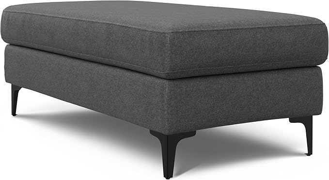 SIMPLIHOME Ava Large Rectangular Ottoman in 100% Recycled Polyester Tightly Woven Performance Fabric, Pebble Grey, 48-inches Wide, Multipurpose Table or Footrest Ottoman, Assembled, for Living Room