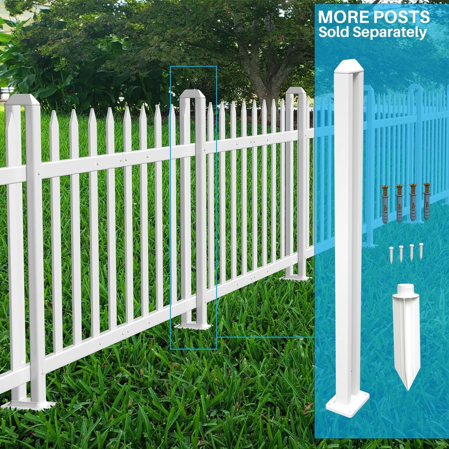 Patio 9 Sets Vinyl Picket Fence Panels 30" H x 84" W White PVC Decorative Fence for Front Yard Porch Patio Deck Pool Air Conditioner Fence Safety Dog Fence (34 Pickets, Straight)
