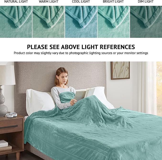 Beautyrest Heated Electric Blanket for Cold Weather, Fast Heating Heated Blanket, Auto Shut Off, Virtually Zero EMF, Multi Heat Setting, UL Certified, Aqua Queen (90 inx84 in)