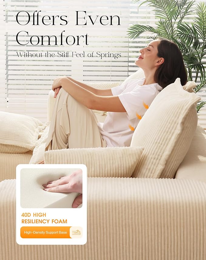 107" Comfy Cloud Couch with L-Shape Chaise & Deep Seat, Modular Sectional Sofa in a Box, Boneless Upholstered Couches for Living Room, No Assembly Required (Soft Corduroy, Beige)